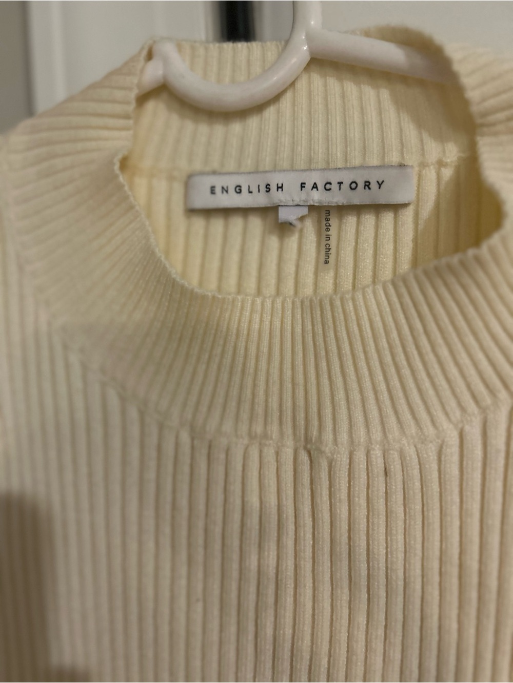 English Factory Cream Ribbed Mock Neck Sweater